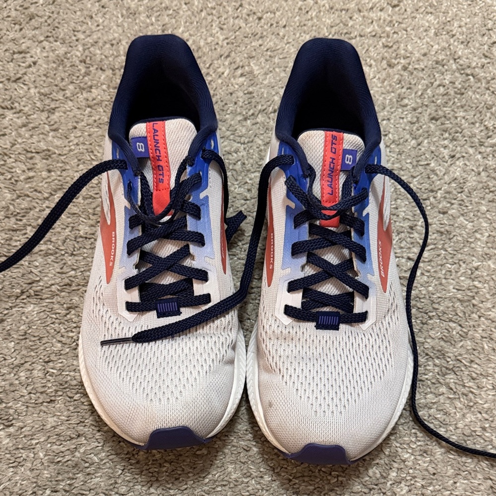 Brooks Launch GTS White Navy Coral Athletic Shoes